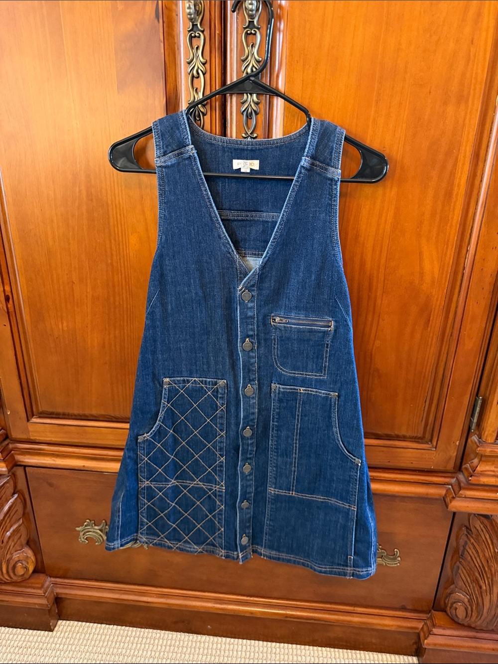 Pilcro Dark Indigo Denim Pinafore with Quilted Pocket Detail
